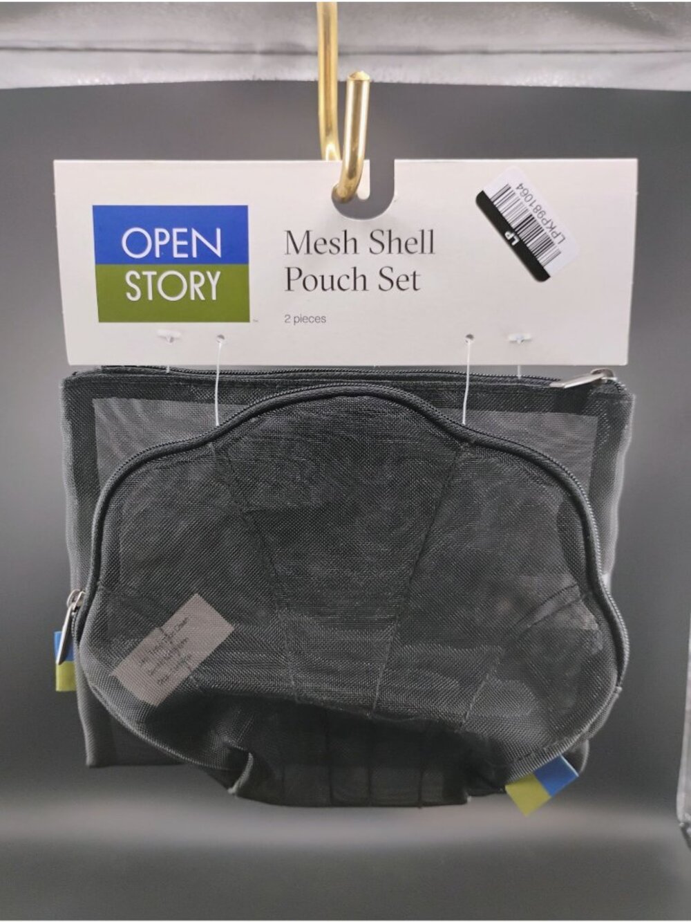 Open Story 2-Piece Black Mesh Shell Zipper Pouch Set
